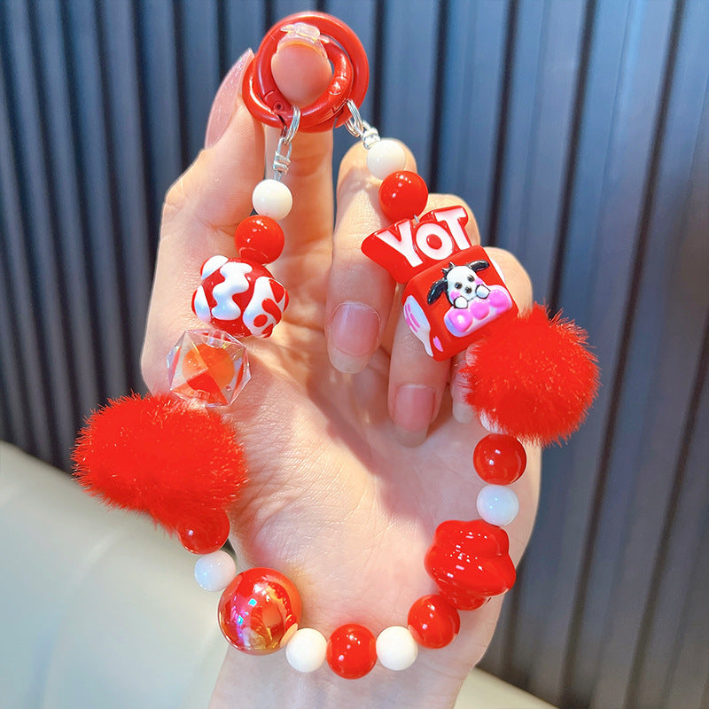Wholesale Cute Girly Heart Beaded Mobile Phone Chain Keychain
